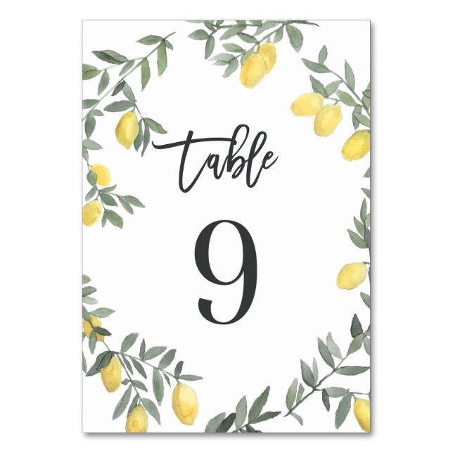 Tarjeta De Mesa Boho Watercolor Lemon Wreath Tabla 9 (Anverso)