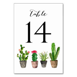 Tarjeta De Mesa Boho Watercolor Succulents Tabla Números de tabla