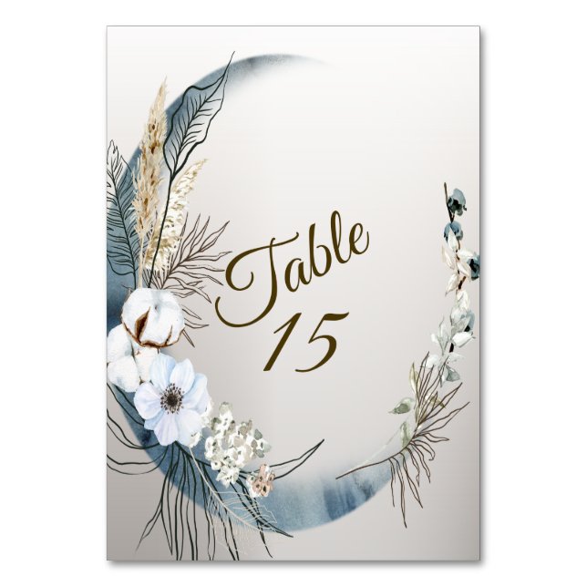 Tarjeta De Mesa Boho White Orchid Flores Blue Moon Elegant Fiesta (Anverso)