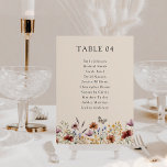 Tarjeta De Mesa Boho Wildflower<br><div class="desc">Aumente la recepción de su boda con nuestro número de mesa floral Boho con nombres de invitados, una encantadora mezcla de encanto rústico y elegancia intemporal. Con flores silvestres de acuarela pintadas a mano cuidadosamente dispuestas a lo largo del marco inferior, este número de mesa añade un toque de belleza...</div>