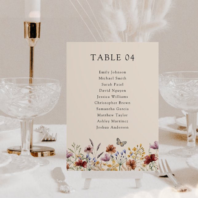 Tarjeta De Mesa Boho Wildflower (Boho Wildflower Table Number
)