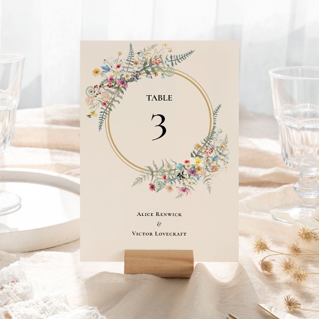 Tarjeta De Mesa Boho Wildflower Fern Beige Boda (Subido por el creador)