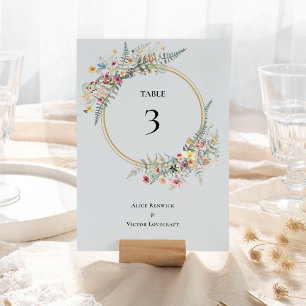 Tarjeta De Mesa Boho Wildflower Fern Dusty Blue Boda