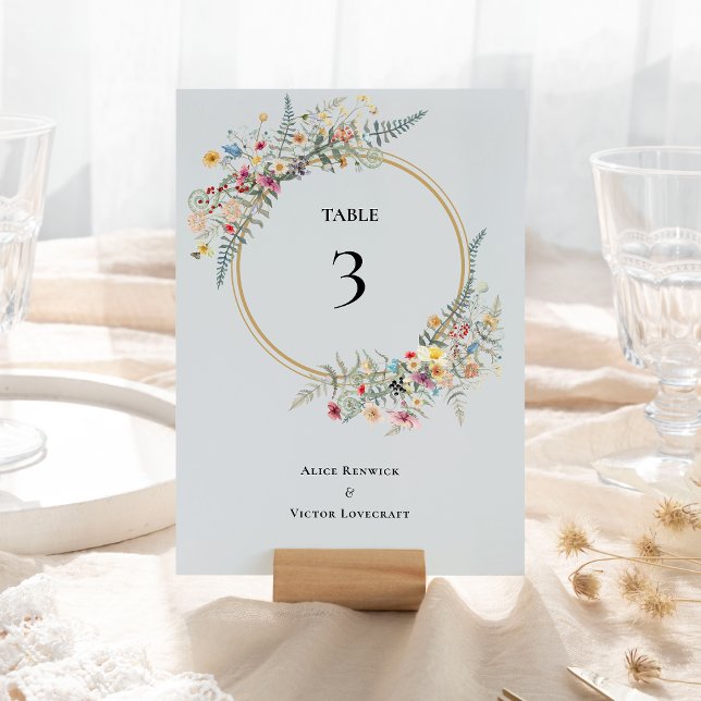 Tarjeta De Mesa Boho Wildflower Fern Dusty Blue Boda (Subido por el creador)