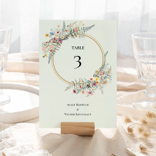 Tarjeta De Mesa Boho Wildflower Fern Mint Green Boda