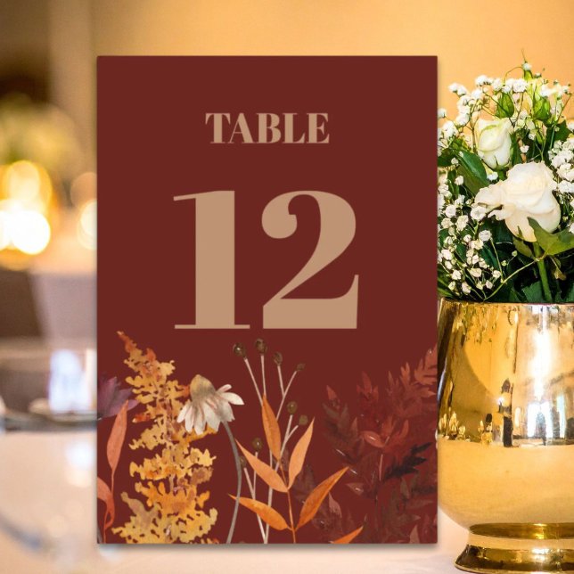 Tarjeta De Mesa Boho Wildflower Terracotta Boda otoño otoño (Boho Wildflower Terracotta Autumn Fall Wedding Table Number)