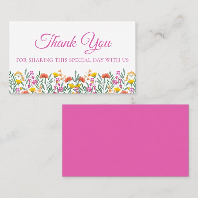 Tarjeta De Mesa Boho Wildflowers Boda Rosa Floral (Anverso / Reverso)