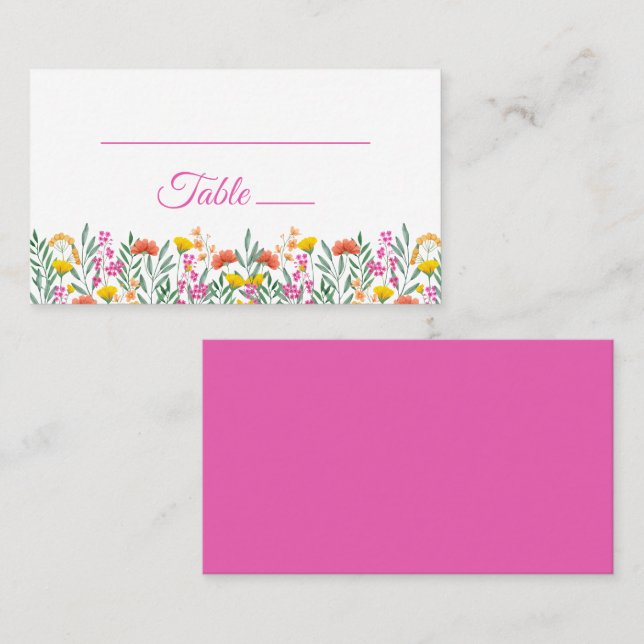 Tarjeta De Mesa Boho Wildflowers Garden Boda Floral Rosa (Anverso / Reverso)