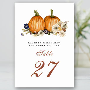 Tarjeta De Mesa Bola de Calabaza Botánica Rustica Otoño Boda otoño
