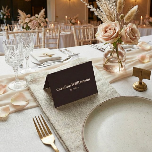 Tarjeta De Mesa Bold Brown Typography Custom Wedding Place Card (Subido por el creador)