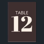 Tarjeta De Mesa Bold Typography Brown Modern Bat Mitzvah Custom<br><div class="desc">This bat mitzvah table number sign features bold, modern typography on a rich brown background with soft ivory cream lettering for a polished, contemporary look. Designed to coordinate easily with modern bat mitzvah decor, reception signage, and matching stationery. The large number layout is easy for guests to read from a...</div>