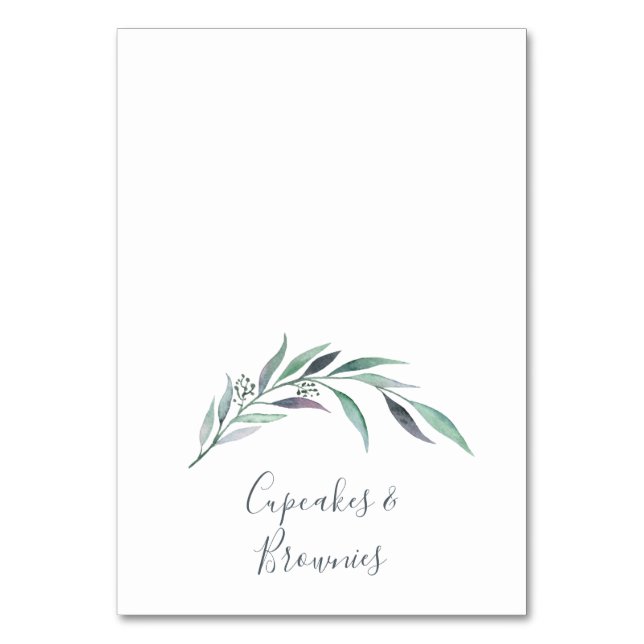 Tarjeta De Mesa Boletines de alimentos de Eucalipto morado y verde (Anverso)