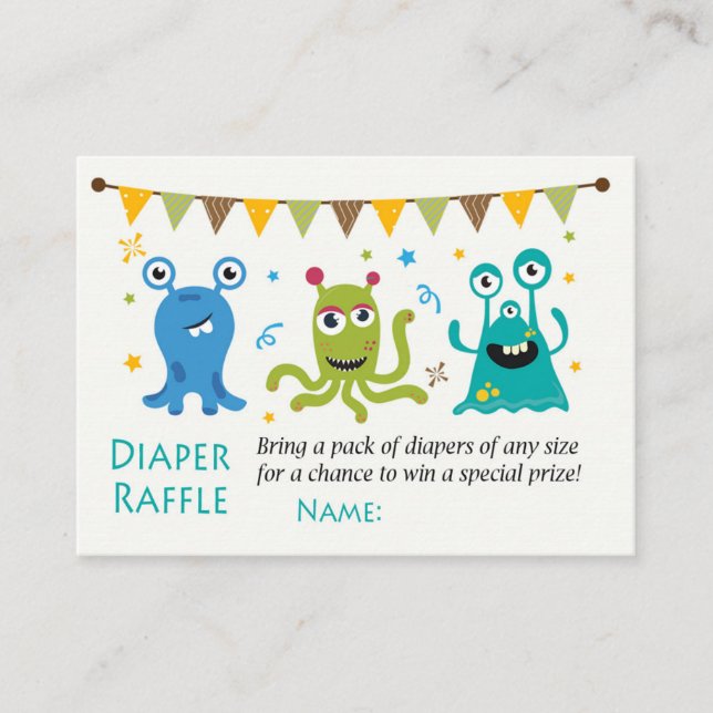 Tarjeta De Mesa Boletos de Monster Diaper Raffle (Anverso)