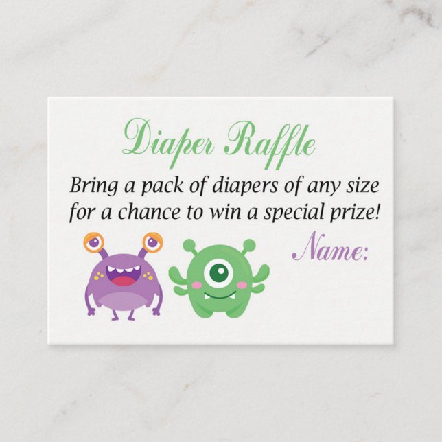 Tarjeta De Mesa Boletos de Monster Diaper Raffle (Anverso)