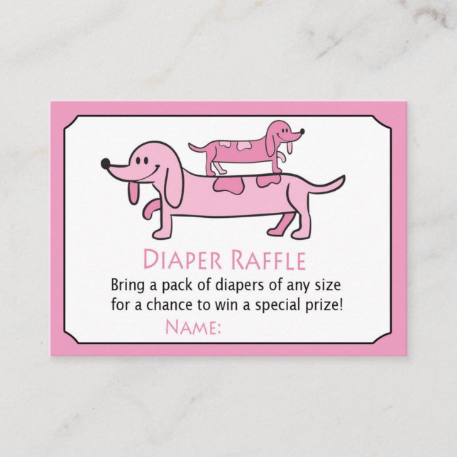 Tarjeta De Mesa Boletos de papel de Dachshund Diaper Raffle Rosa (Anverso)