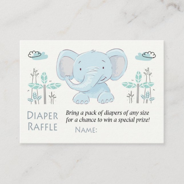 Tarjeta De Mesa Boletos para el elefante azul Diaper Raffle (Anverso)