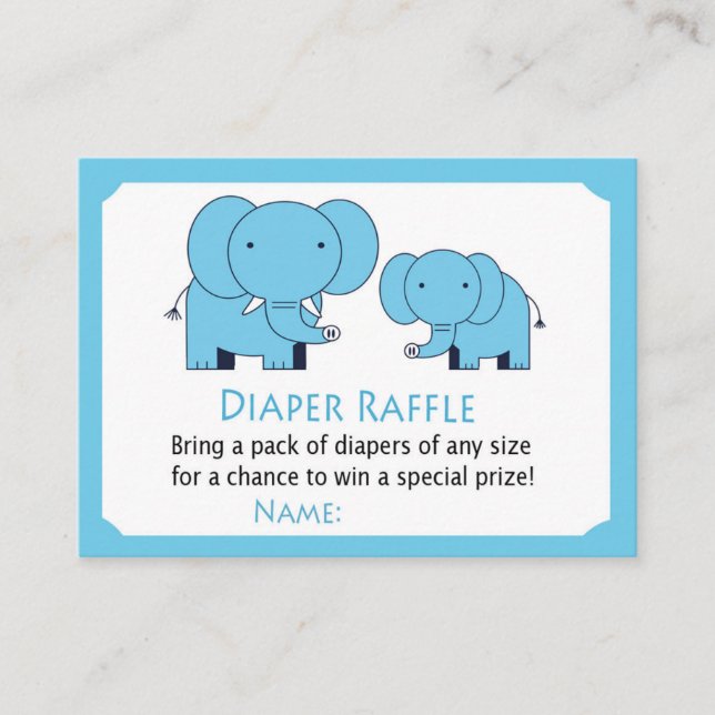 Tarjeta De Mesa Boletos para el elefante azul Diaper Raffle (Anverso)