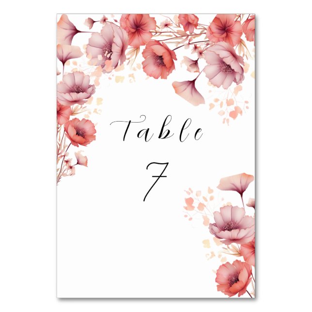 Tarjeta De Mesa Bonito de acuarela rosa, pimienta, Boda (Anverso)