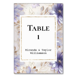Tarjeta De Mesa Bonito Púrpura Pearl Gold Boda Floral