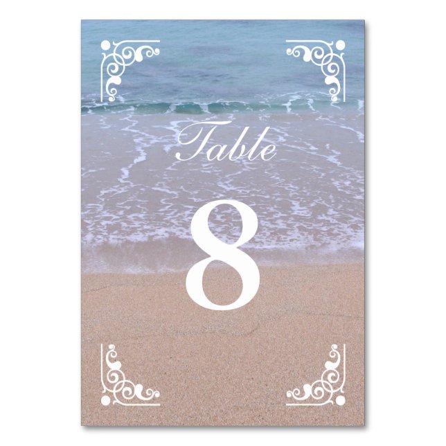 Tarjeta De Mesa Bonitos números de la mesa temática de la playa (Anverso)