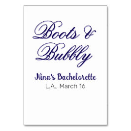Tarjeta De Mesa Boots & Bubble bachelorette party name purpleplace