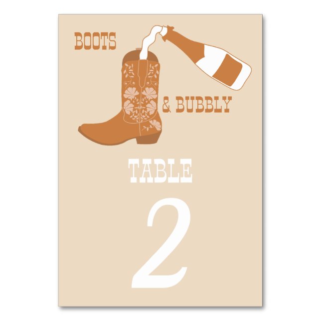 Tarjeta De Mesa Boots burbujeantes Rústica, ducha de novias en el  (Anverso)