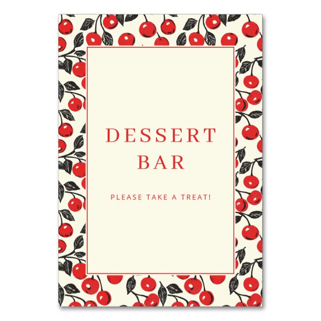 Tarjeta De Mesa Borde de Cereza Roja Alegre (Anverso)