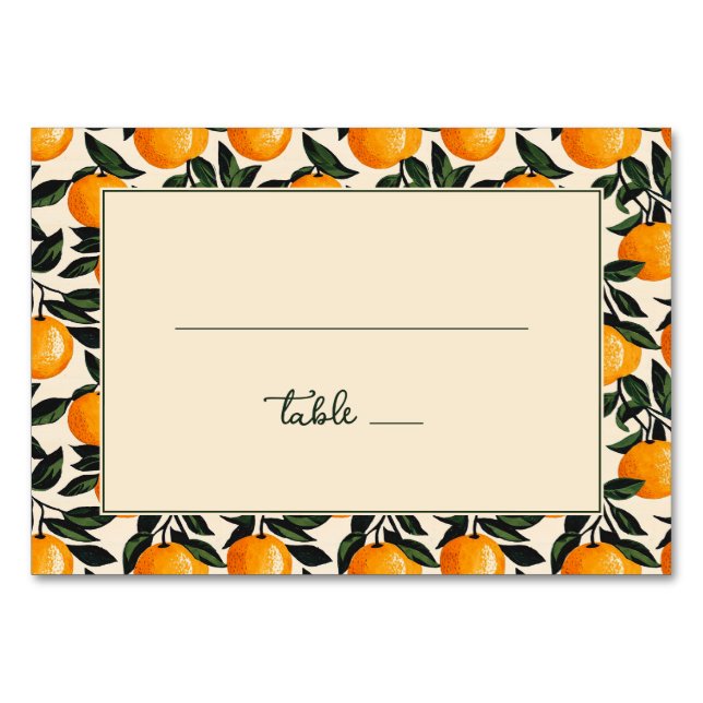 Tarjeta De Mesa Borde de Cítrico Naranja Alegre (Anverso)