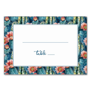 Tarjeta De Mesa Borde de Flor de Cactus Azul Turquesa Juguetón