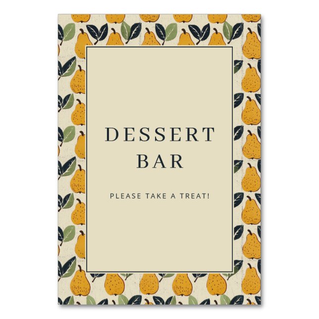 Tarjeta De Mesa Borde de ilustración de pera beige alegre (Anverso)