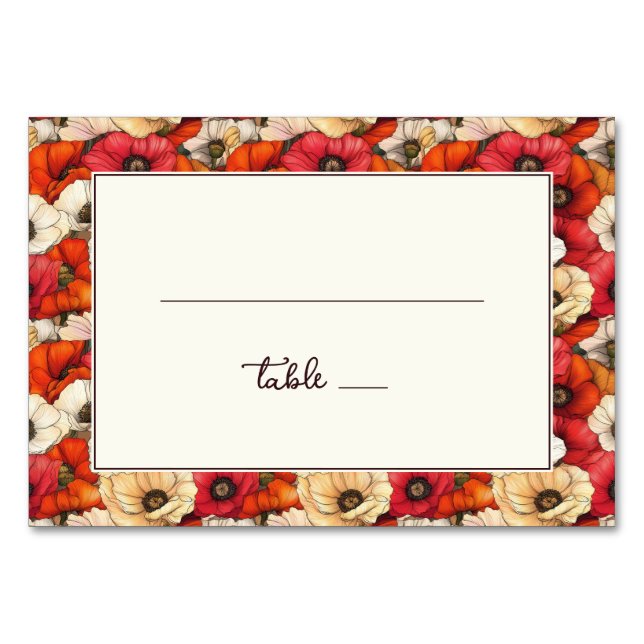 Tarjeta De Mesa Borde de jardín floral rojo alegre (Anverso)