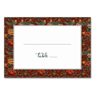 Tarjeta De Mesa Borde de Pájaro Floral Rojo Sofisticado