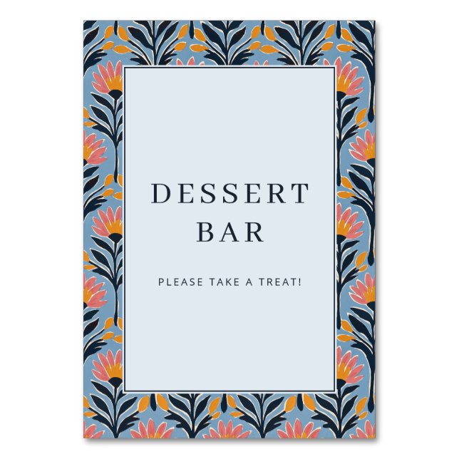 Tarjeta De Mesa Borde Floral Azul Alegre (Anverso)