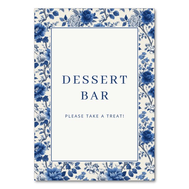 Tarjeta De Mesa Borde Floral Azul Alegre (Anverso)