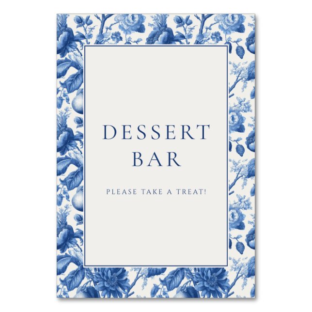 Tarjeta De Mesa Borde Floral Azul Invitante (Anverso)