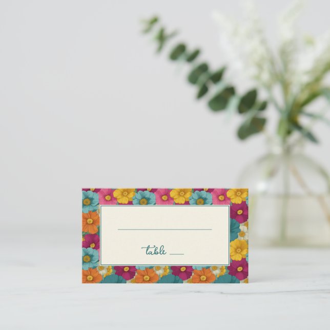 Tarjeta De Mesa Borde Floral Multicolor Alegre (Anverso de pie)