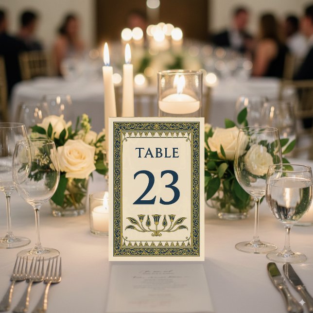 Tarjeta De Mesa Borde floral y de hojas egipcio – Editable (Subido por el creador)