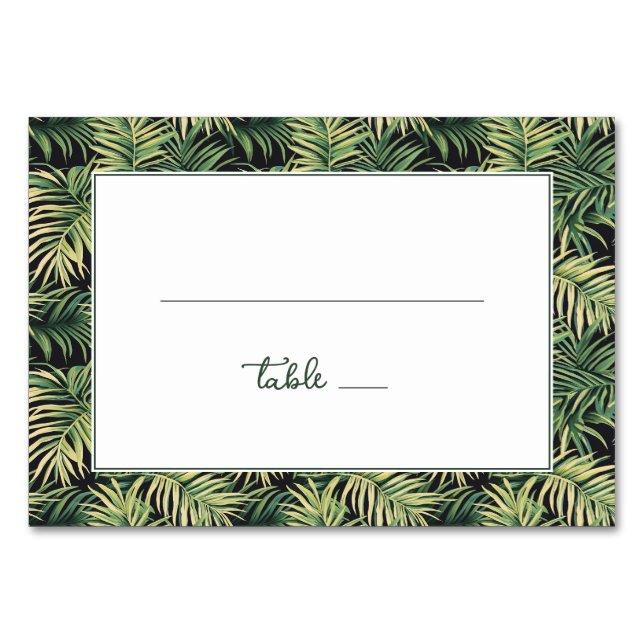Tarjeta De Mesa Borde Tropical Fresco Verde de Palma (Anverso)