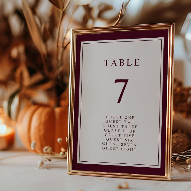 Tarjeta De Mesa Borgoña elegante simple Boda de borde mínimo (Burgundy Elegant Simple Minimal Border Wedding Table Number by Painted Paperie
)