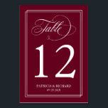 Tarjeta De Mesa Borgoña Marsala Simple Elegante Boda<br><div class="desc">Una simple tabla de caligrafía de moda con tarjetas numéricas. Ofrezco un servicio de personalización gratuito, si tiene alguna pregunta o solicitud especial, por favor no dude en contactarme en margherita@bluebirdinvites.com _________________________________________________________ NOTA: Necesita cambiar el número de tabla de cada tarjeta uno a la vez. Después de crear un número,...</div>