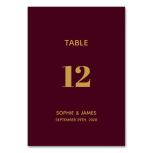 Tarjeta De Mesa Borgoña moderna y Boda de oro