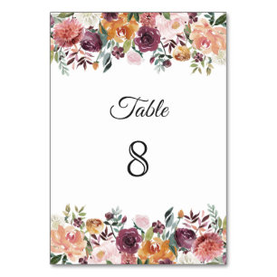 Tarjeta De Mesa Borgoña Rubor Ivory Floral Borders Boda