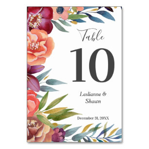 Tarjeta De Mesa Borgoña Tropical Floral Blanco Moderno