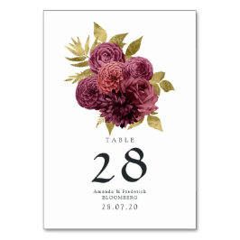 Tarjeta De Mesa Borgoña vintage y Boda floral de oro