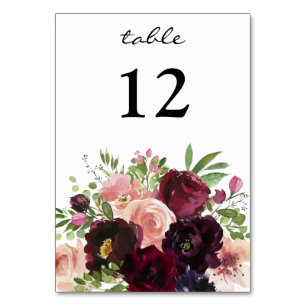 Tarjeta De Mesa Borgoña y Rubor Floral - blanco 3