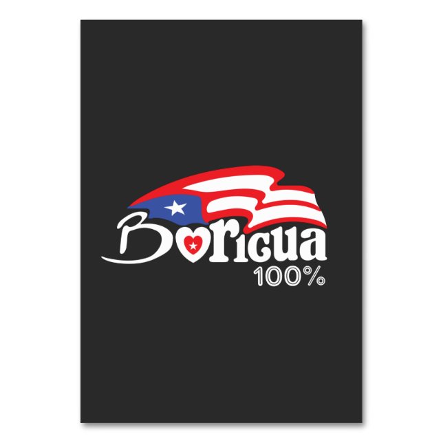 Tarjeta de mesa Boricua 100% Puerto Rico (Anverso)