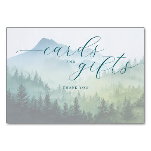Tarjeta De Mesa Bosque Acuarela Azul Verde Tranquilo