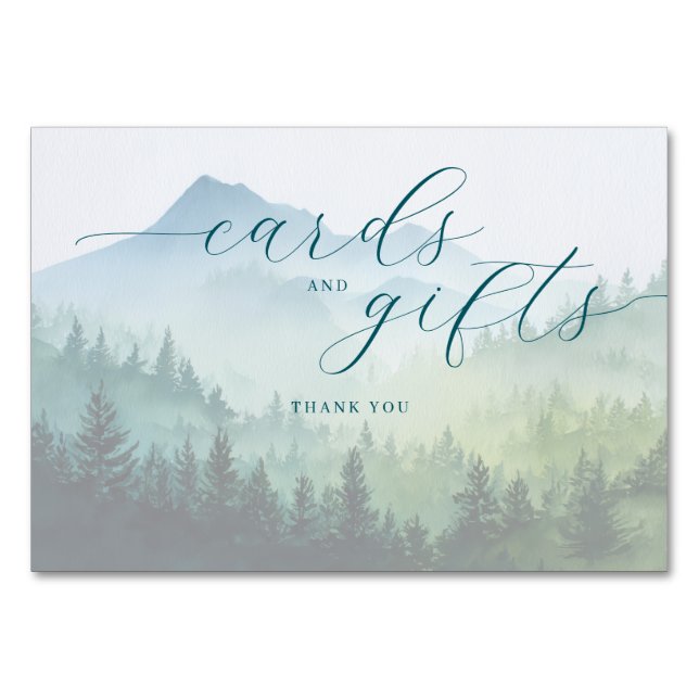 Tarjeta De Mesa Bosque Acuarela Azul Verde Tranquilo (Anverso)