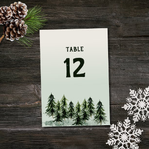 Tarjeta De Mesa Bosque de montaña perenne verde blanco negro