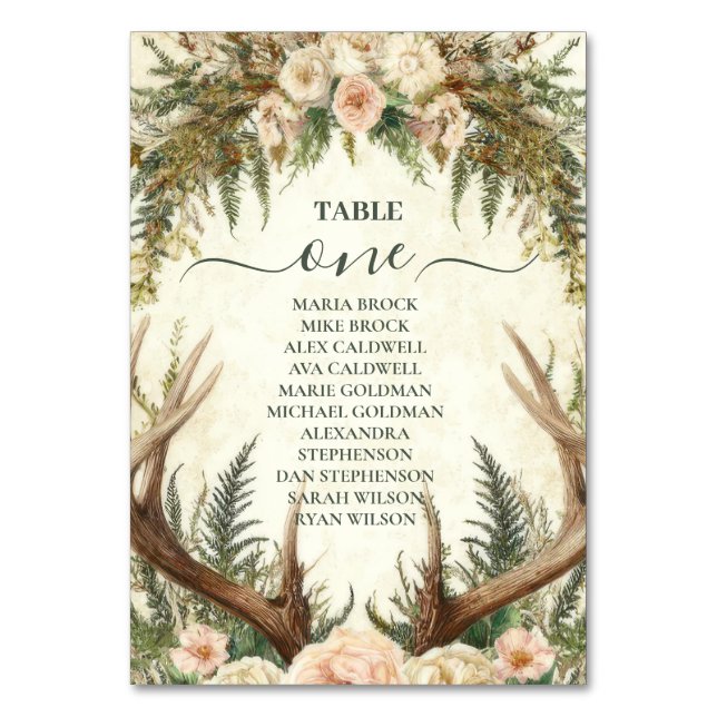 Tarjeta De Mesa Bosque Rústico de Cuerno (Anverso)